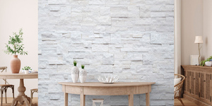 Белый камень для стен в интерьере купить 3D панели RKS SLATE Кварцит White Quartz Modern (6)
