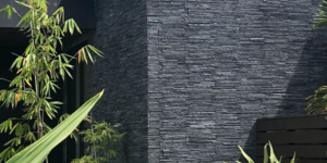 Фасад из черного камня полосой 3D панели RKS SLATE Кварцит Black Quartz Pencil купить (4)