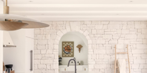 Стены на кухне из белого камня натурального 3D панели RKS SLATE Песчаник White Sandstone Country заказать с доставкой (5)