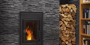 Камин из плитки под камень 3D панели RKS SLATE Сланец Black Bark Rockface