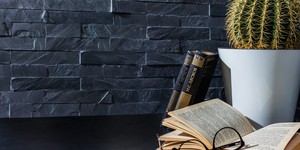 Кухонный фартук из камня 3D панели RKS SLATE Сланец Black Slate фото результата, купить с доставкой (6)