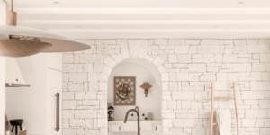 Стены на кухне из белого камня натурального 3D панели RKS SLATE Песчаник White Sandstone Country заказать с доставкой (5)
